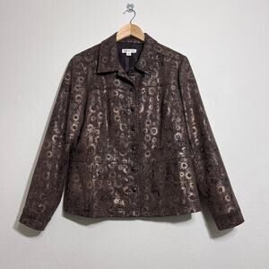 Coldwater Creek Jacket Blazer Women 12 Brown Gold Accent Satin Lining